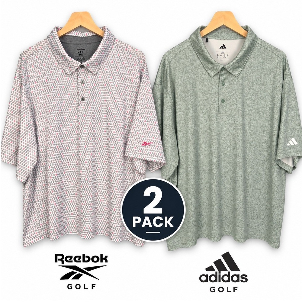 (LOT 2) Reebok & Adidas Golf Polo Shirts Mens 3XL Geometric Performance Stretch